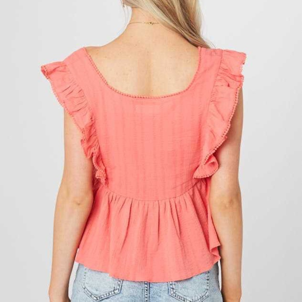 Sugar Coral Peplum Ruffle Sleeve Banyan Top - Picture 7 of 7